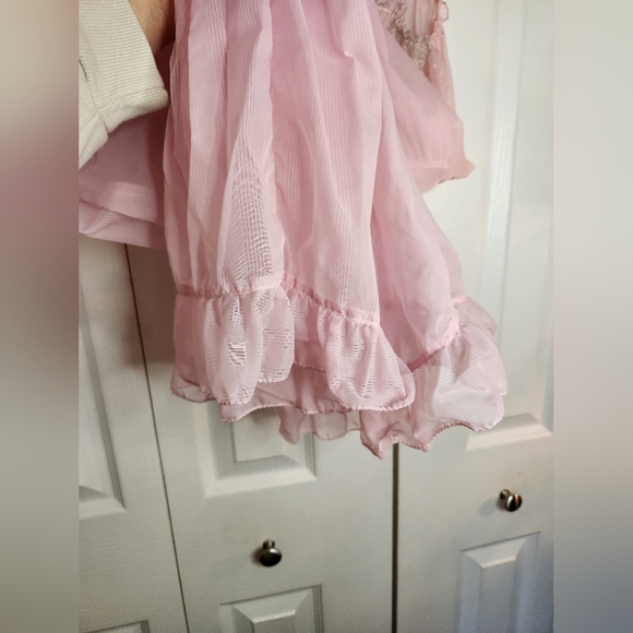 Vintage Late 1950s–Early 1960s Sheer Pink Nylon Chiffon Babydoll Nightie Long - Picture 6 of 9
